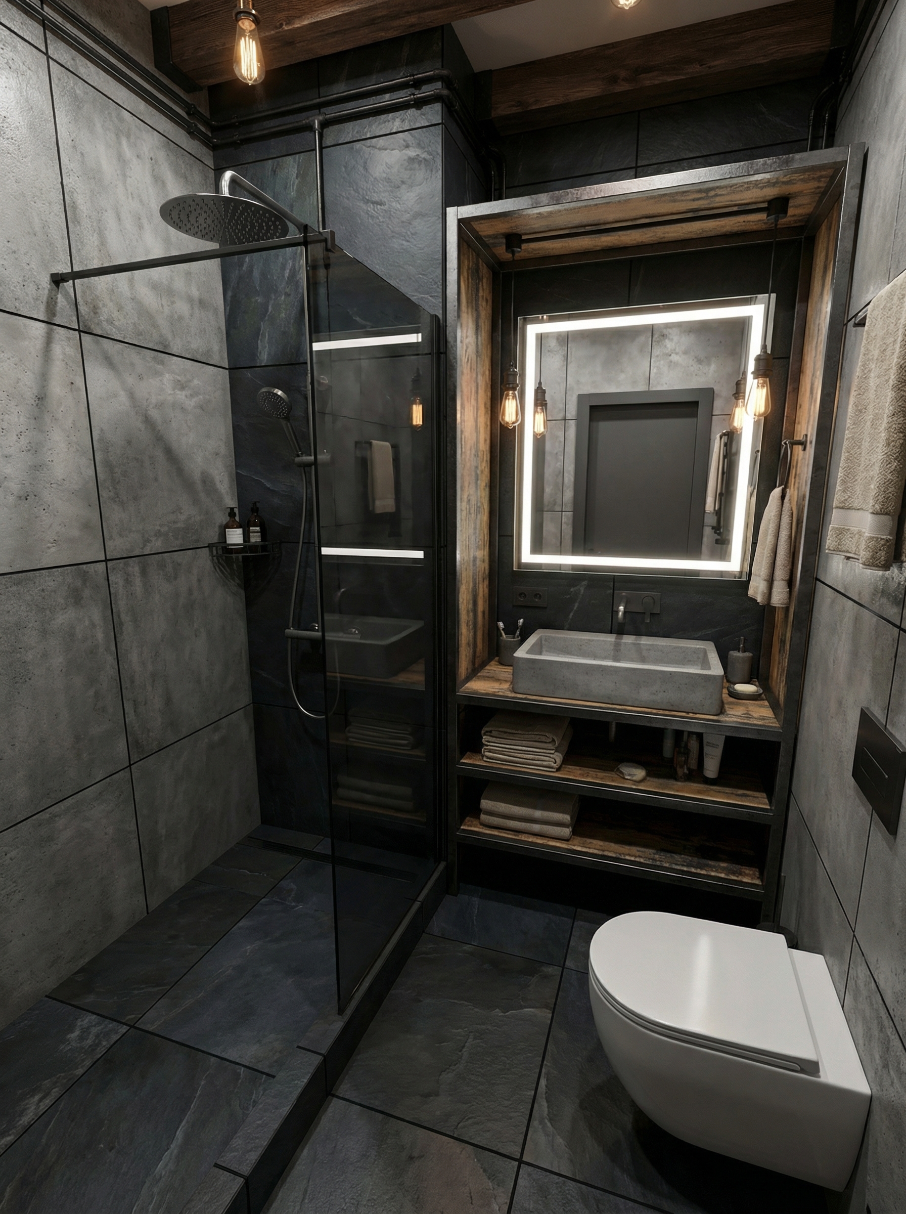 Дизайн ванной в стиле Лофт — фото интерьера от нейросети RoomGPT