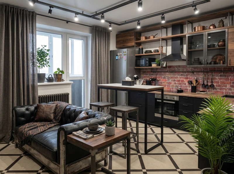 Дизайн кухни в стиле Лофт — фото интерьера от нейросети RoomGPT