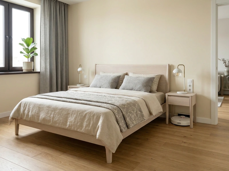 Дизайн спальни в стиле Сканди — фото интерьера от нейросети RoomGPT