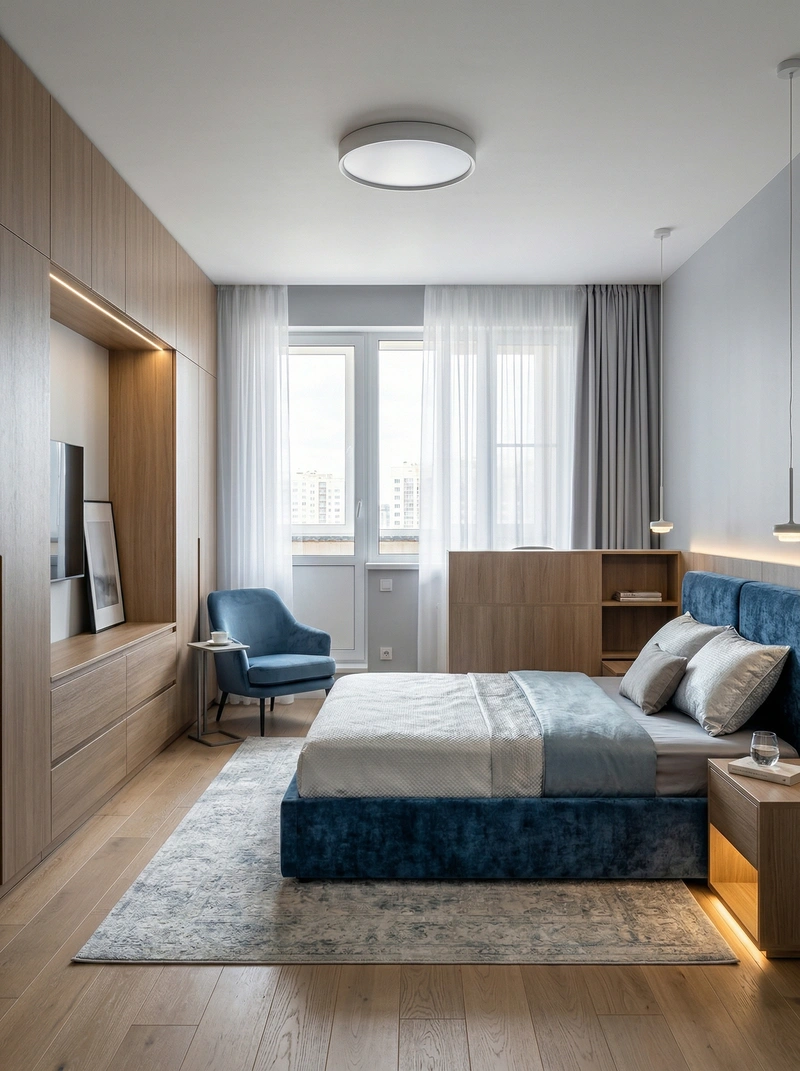 Дизайн спальни в стиле Минимализм — фото интерьера от нейросети RoomGPT