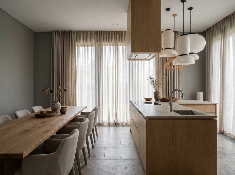 Дизайн кухни в стиле Japandi — фото интерьера от нейросети RoomGPT