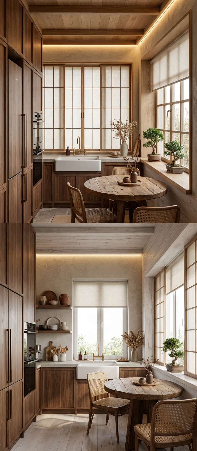 Дизайн кухни в стиле Japandi — фото интерьера от нейросети RoomGPT