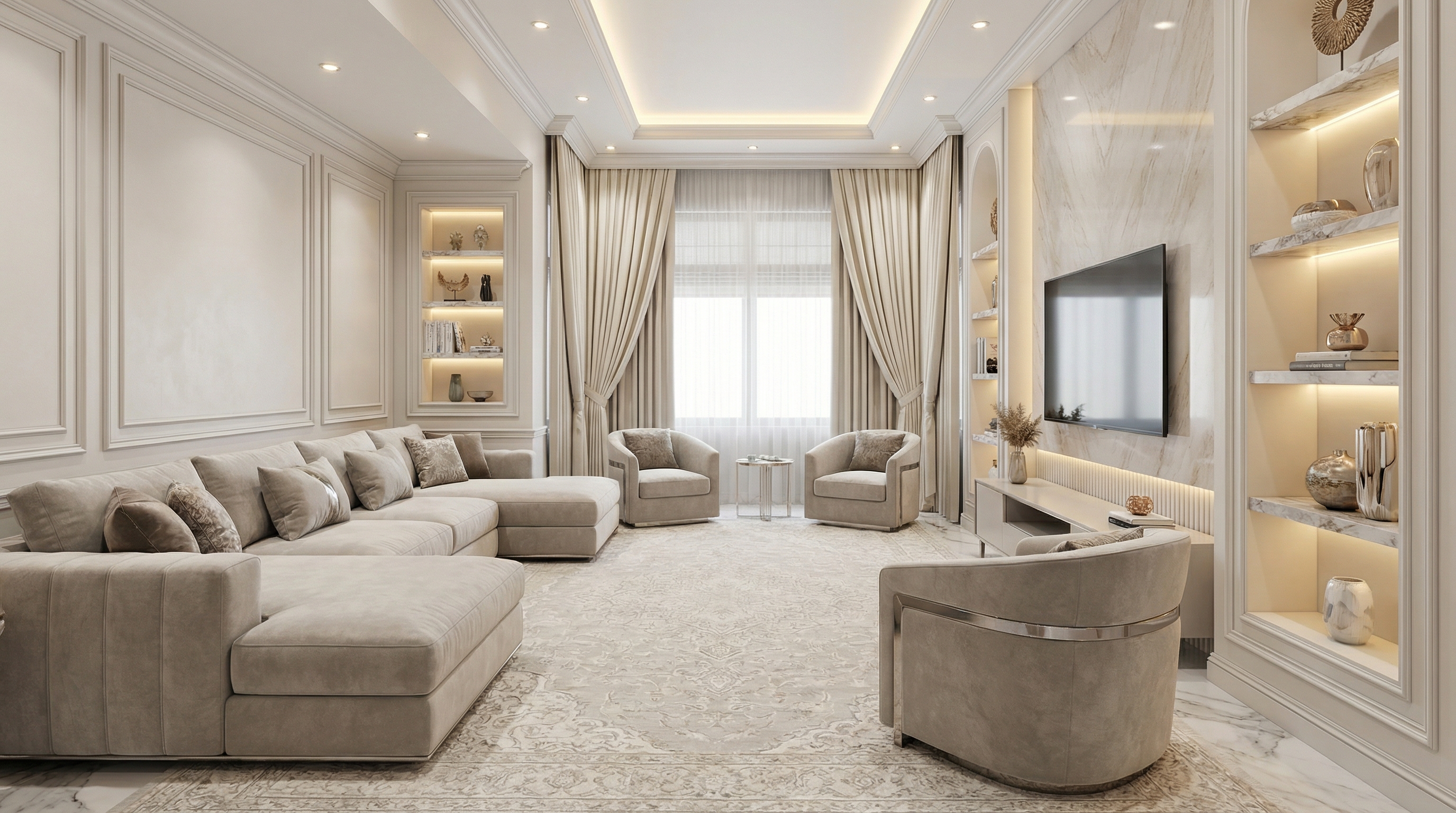 Дизайн гостиной в стиле Классика — фото интерьера от нейросети RoomGPT