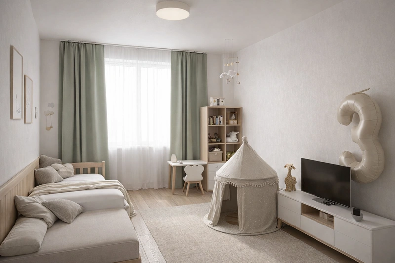 Дизайн детской в стиле Минимализм — фото интерьера от нейросети RoomGPT
