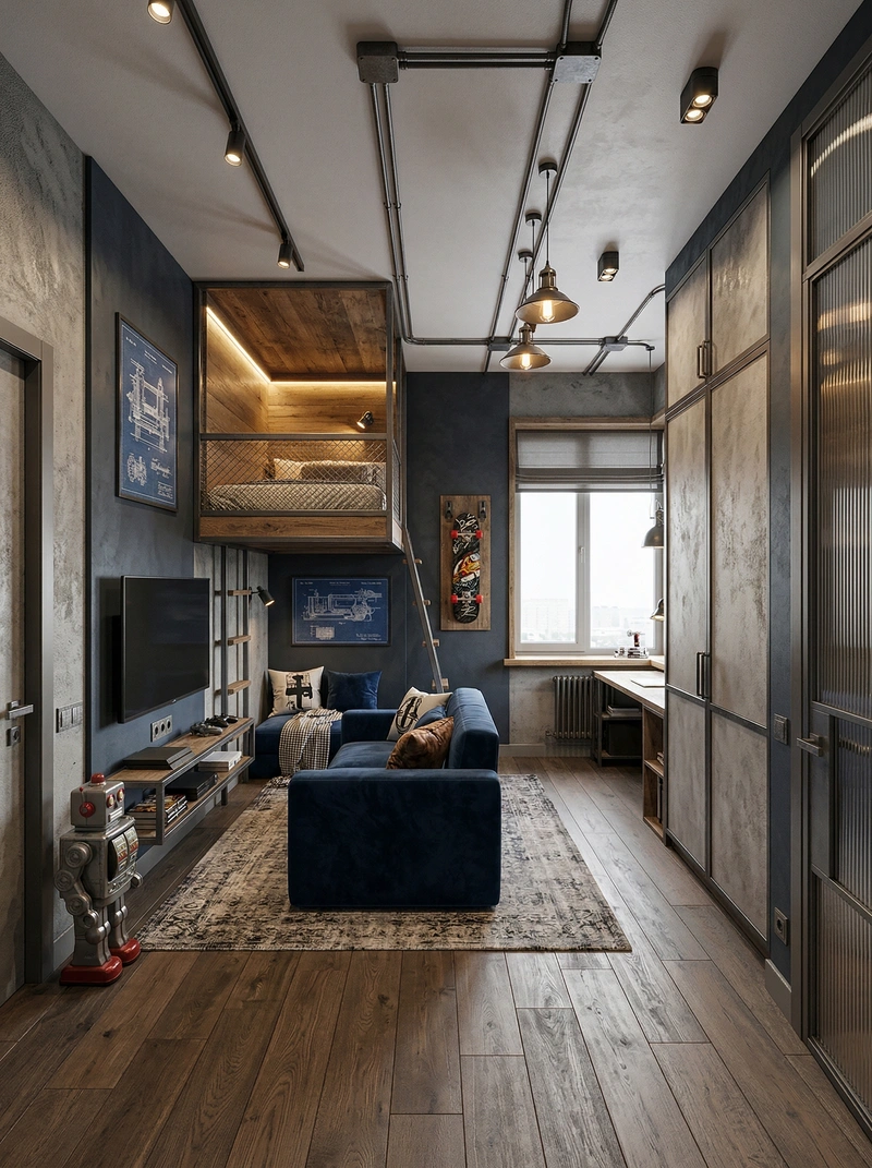 Дизайн детской в стиле Лофт — фото интерьера от нейросети RoomGPT