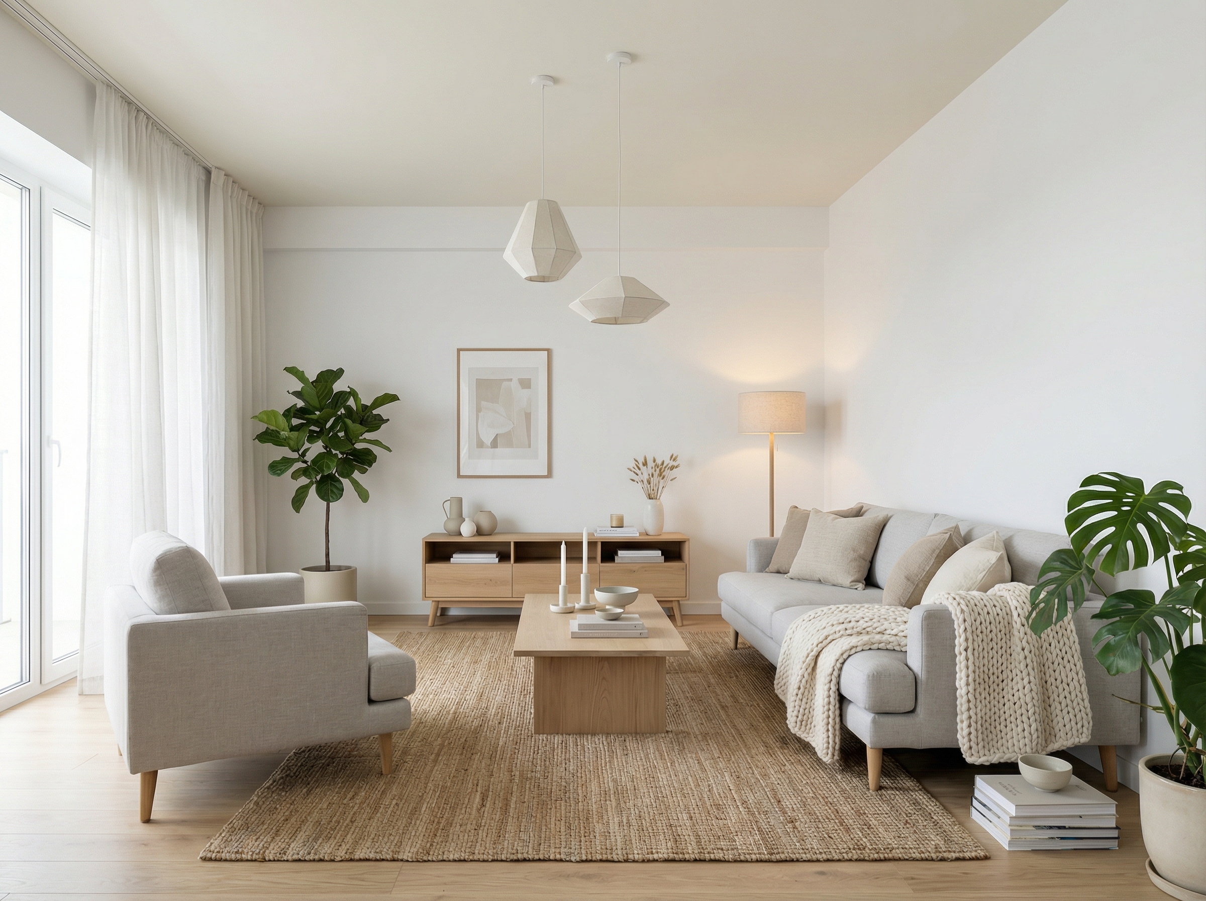 Дизайн гостиной в стиле Хюгге — фото интерьера от нейросети RoomGPT