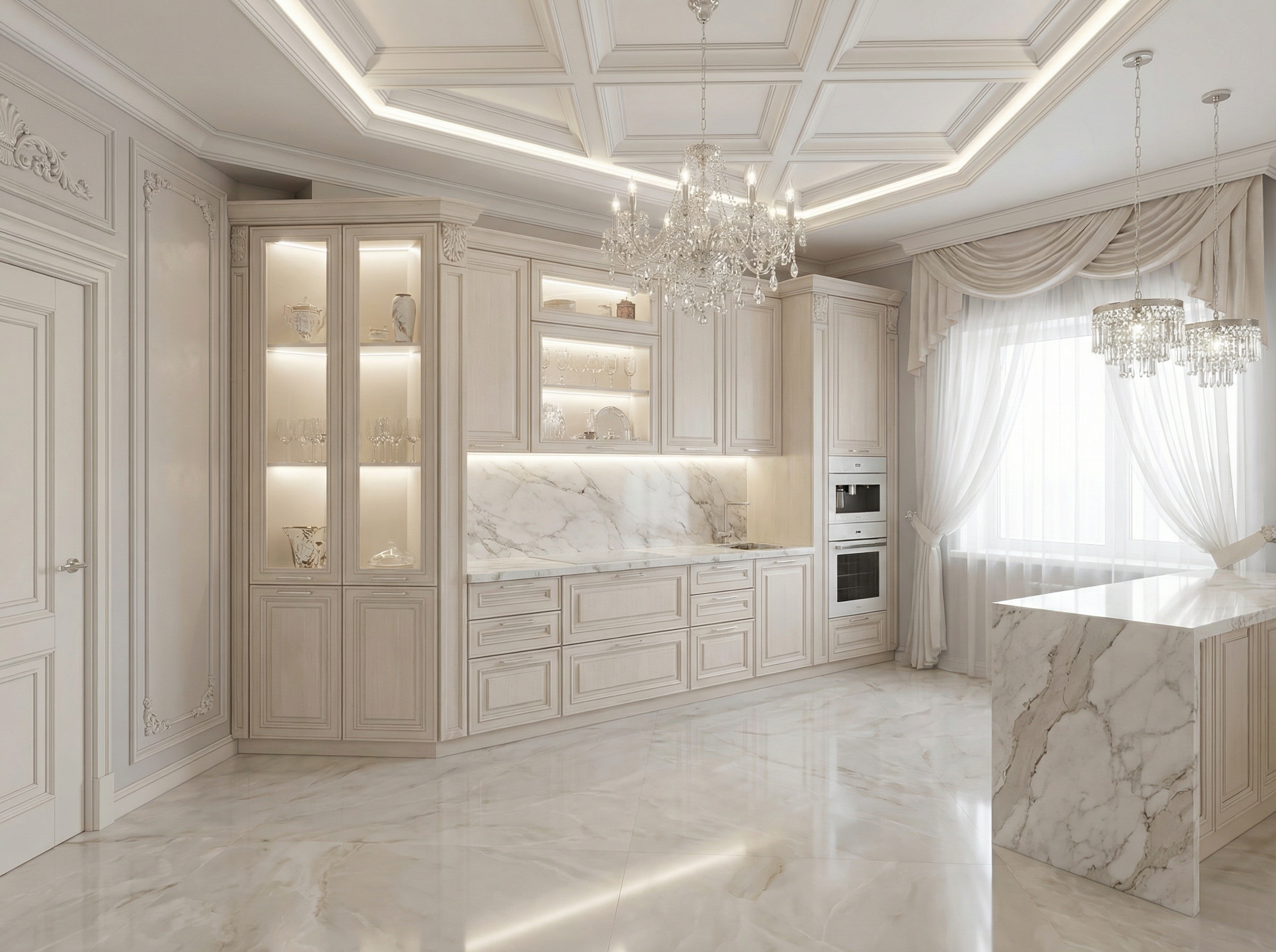 Дизайн кухни в стиле Классика — фото интерьера от нейросети RoomGPT