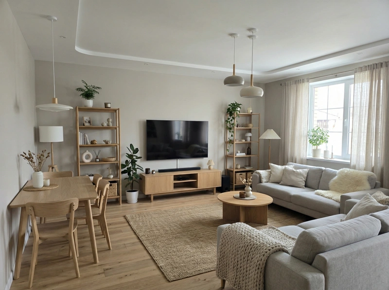 Дизайн гостиной в стиле Сканди — фото интерьера от нейросети RoomGPT