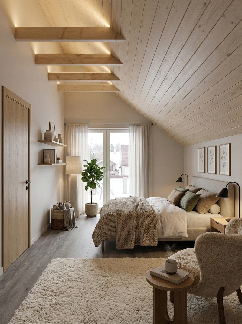 Дизайн спальни в стиле Хюгге — фото интерьера от нейросети RoomGPT