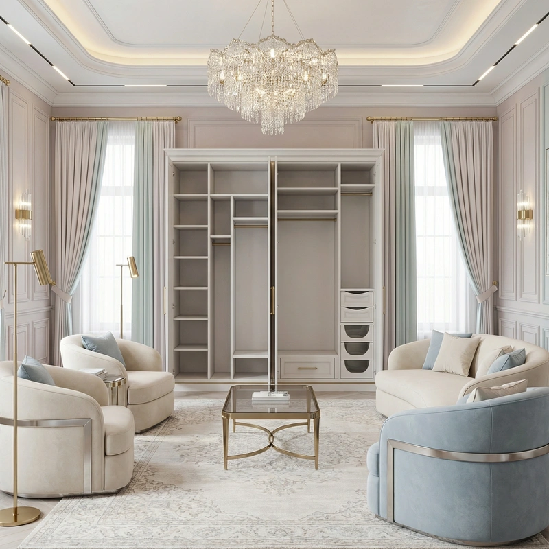 Дизайн гостиной в стиле Неоклассика — фото интерьера от нейросети RoomGPT