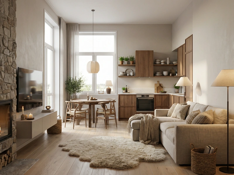 Дизайн интерьера в стиле Хюгге — Гостиная от нейросети RoomGPT