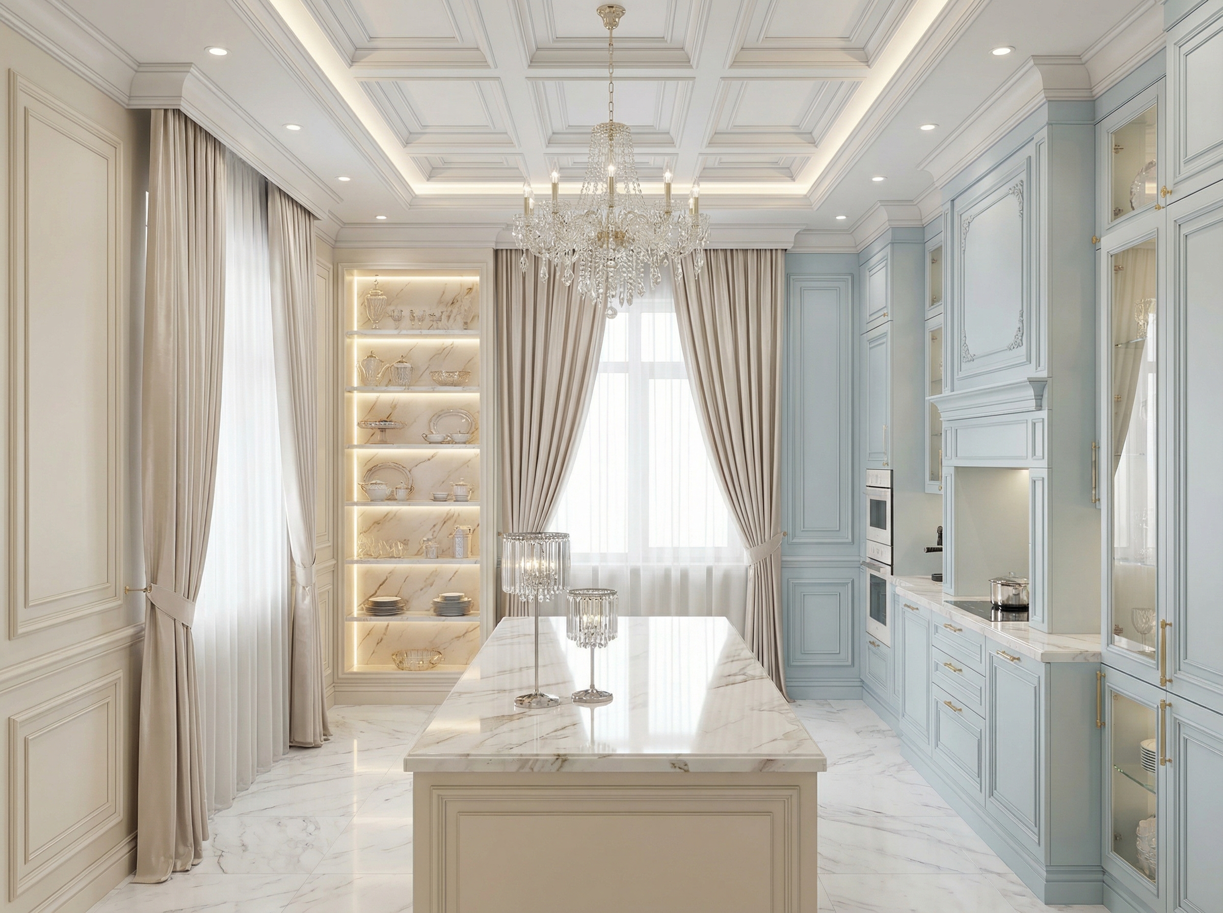 Дизайн кухни в стиле Классика — фото интерьера от нейросети RoomGPT