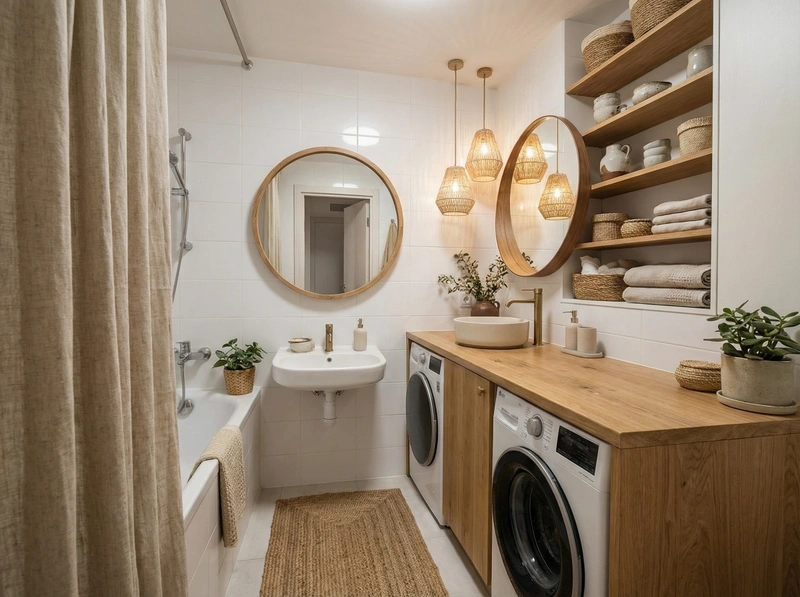 Дизайн ванной в стиле Japandi — фото интерьера от нейросети RoomGPT