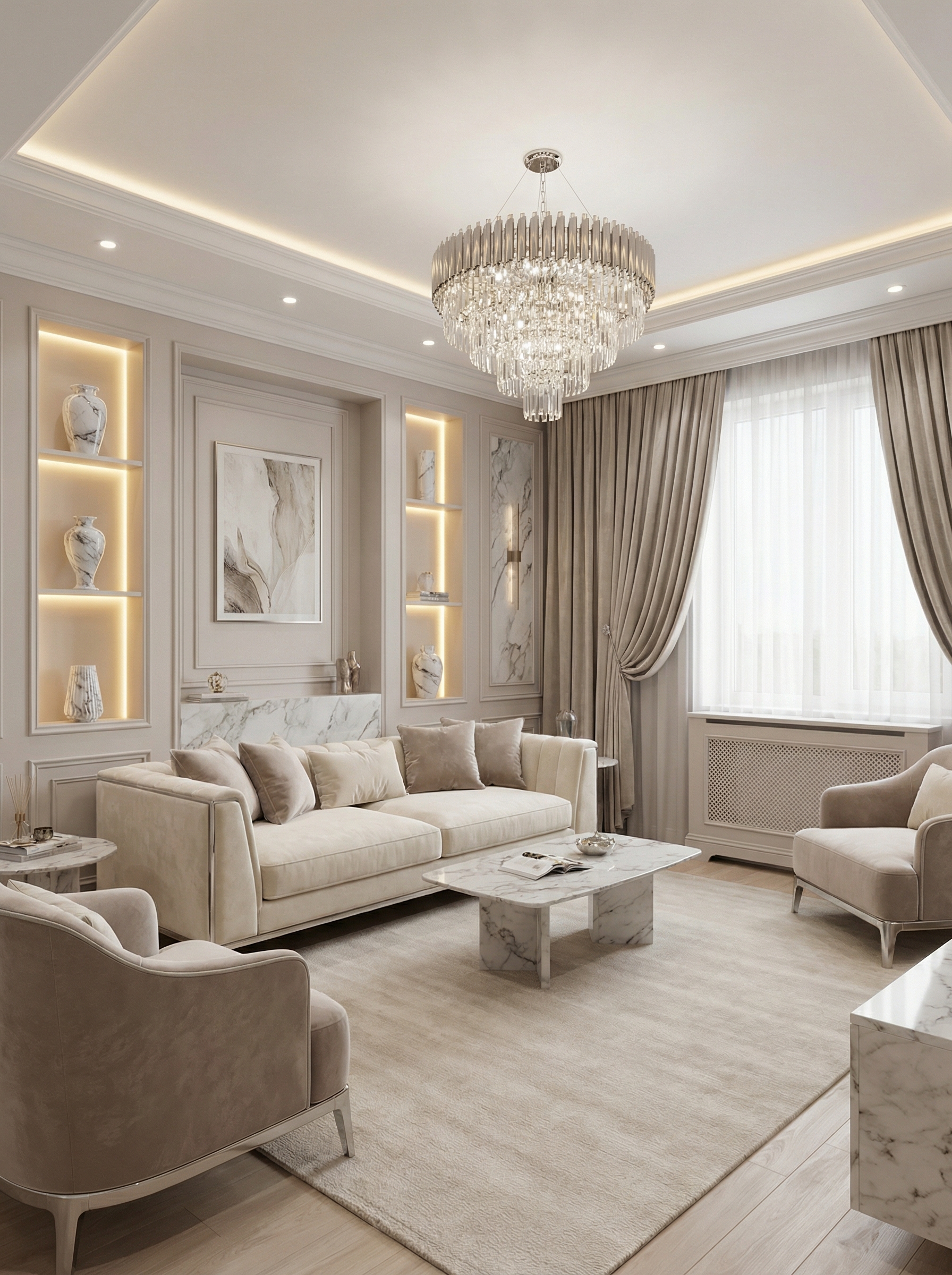 Дизайн гостиной в стиле Классика — фото интерьера от нейросети RoomGPT