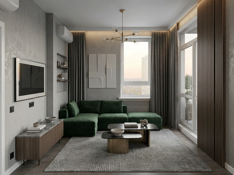 Дизайн гостиной в стиле Контемпорари — фото интерьера от нейросети RoomGPT