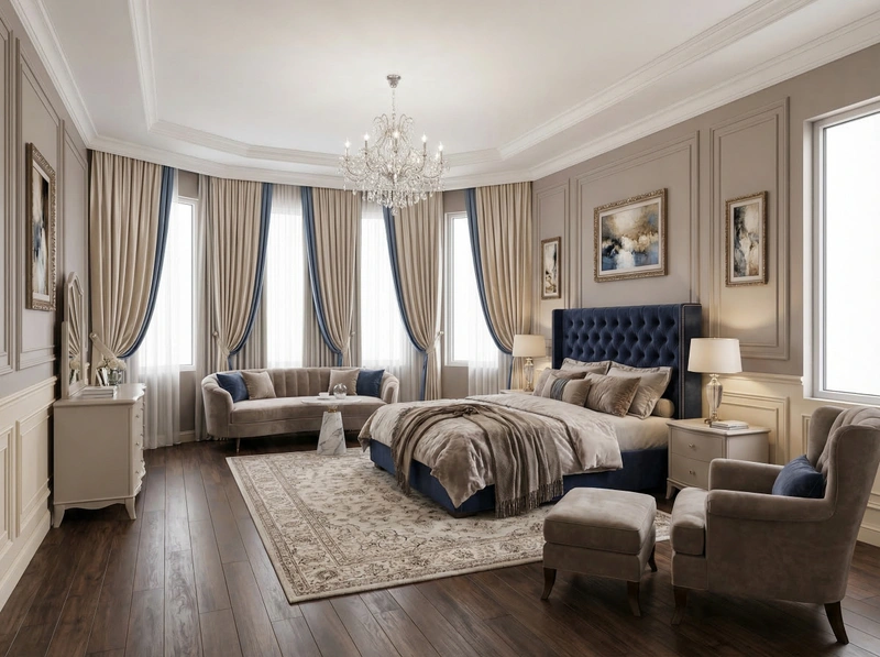 Дизайн спальни в стиле Классика — фото интерьера от нейросети RoomGPT