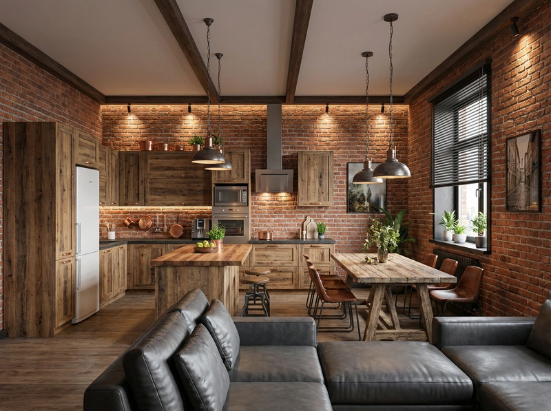 Дизайн интерьера в стиле Лофт — Кухня от нейросети RoomGPT