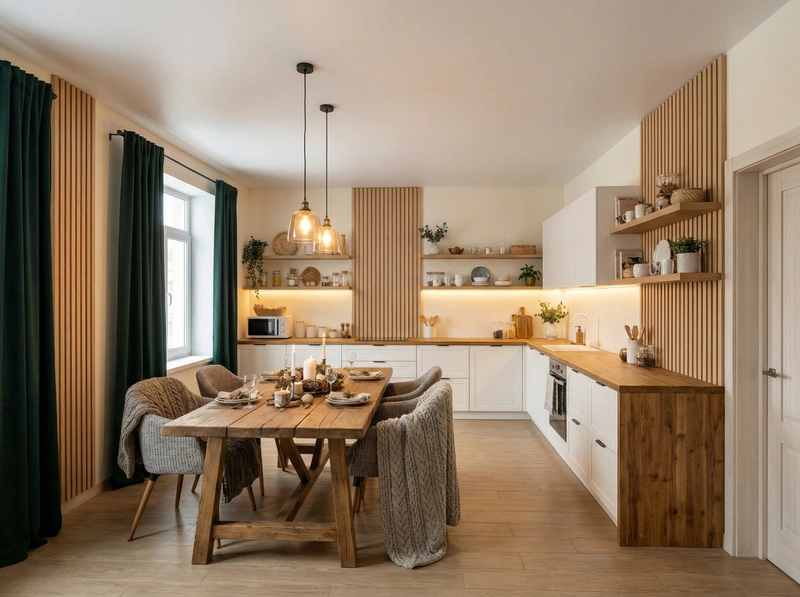 Дизайн интерьера в стиле Хюгге — Кухня от нейросети RoomGPT