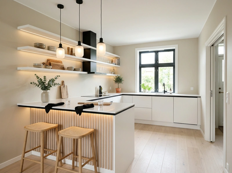 Дизайн кухни в стиле Сканди — фото интерьера от нейросети RoomGPT