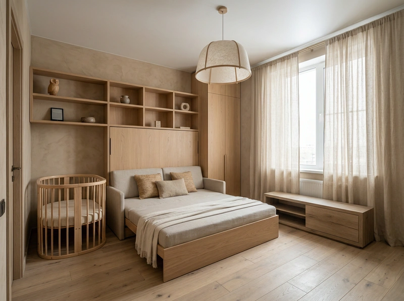 Дизайн спальни в стиле Japandi — фото интерьера от нейросети RoomGPT