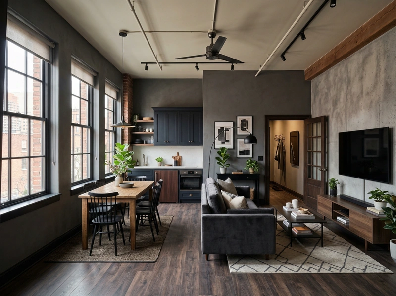 Дизайн гостиной в стиле Лофт — фото интерьера от нейросети RoomGPT