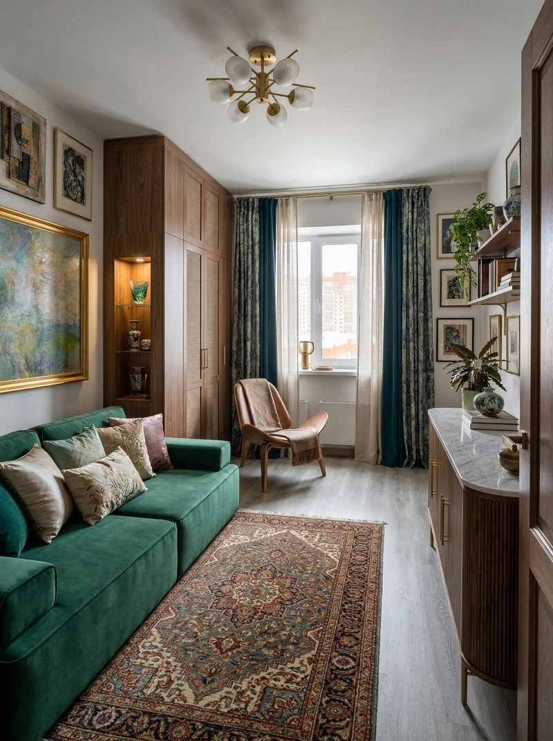 Дизайн гостиной в стиле Эклектика — фото интерьера от нейросети RoomGPT