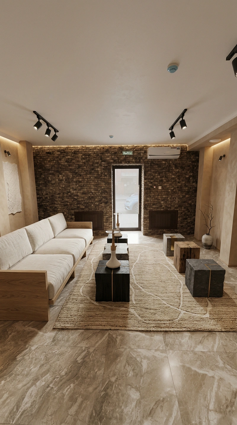 Дизайн гостиной в стиле Japandi — фото интерьера от нейросети RoomGPT