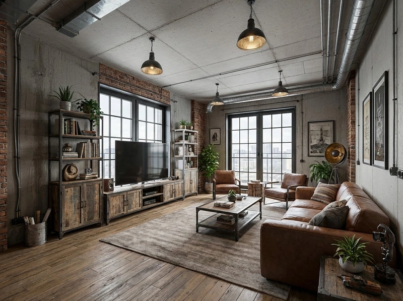 Дизайн интерьера в стиле Лофт — Гостиная от нейросети RoomGPT