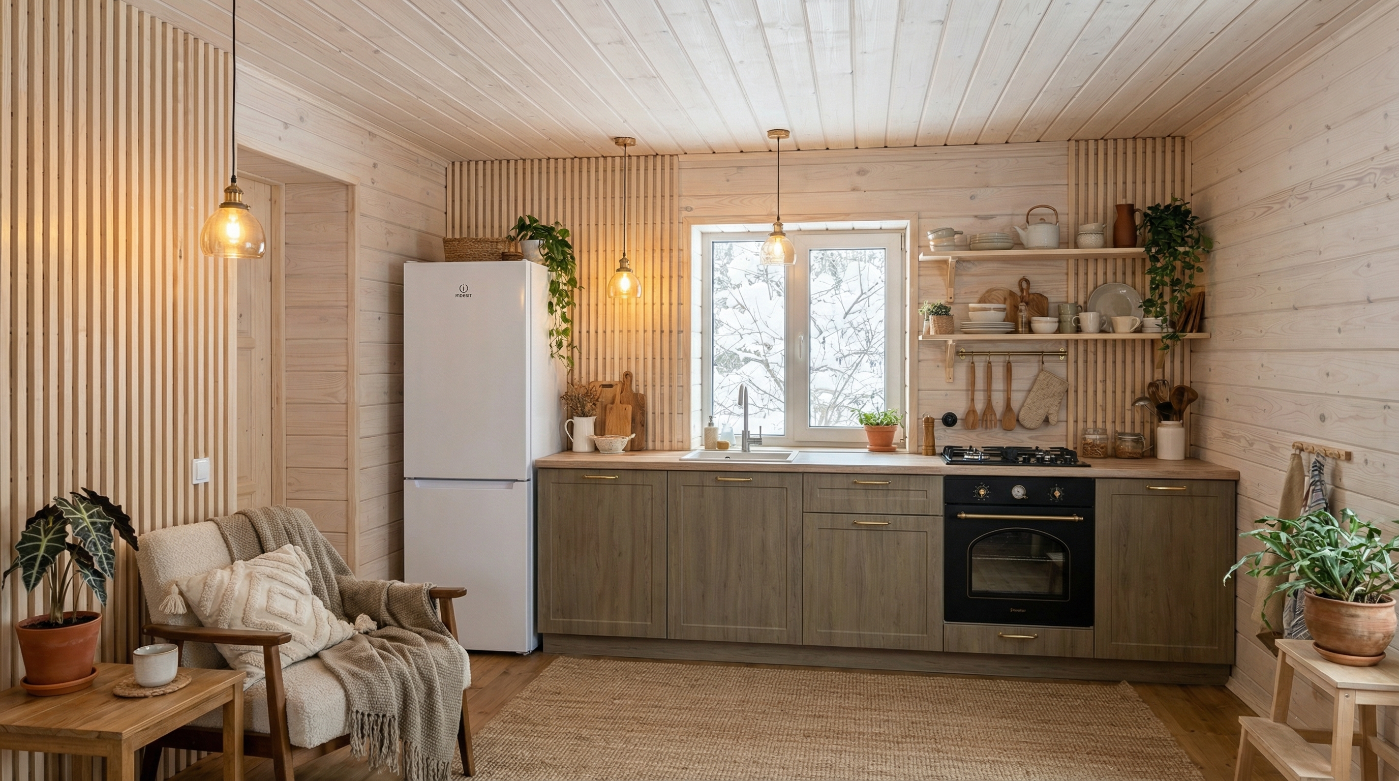 Дизайн кухни в стиле Хюгге — фото интерьера от нейросети RoomGPT