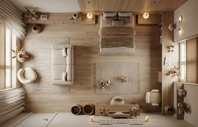 Дизайн детской в стиле Japandi — фото интерьера от нейросети RoomGPT