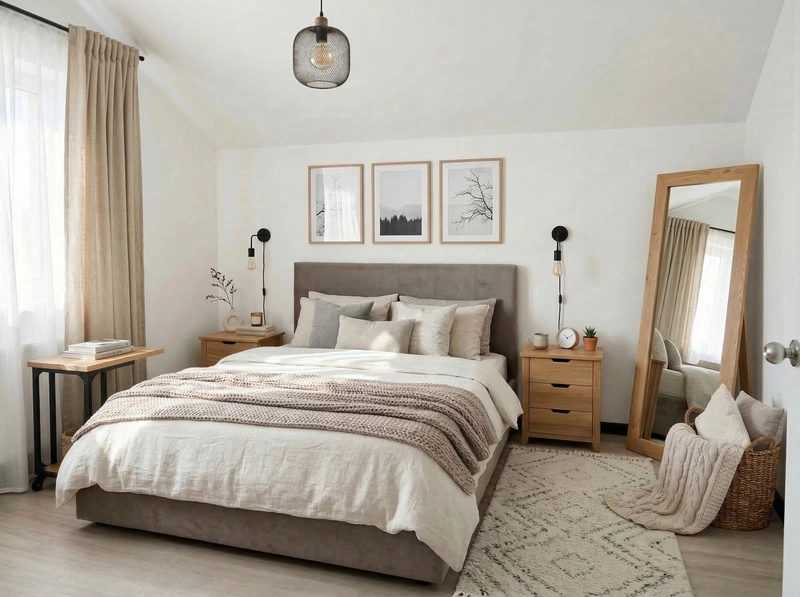 Дизайн спальни в стиле Хюгге — фото интерьера от нейросети RoomGPT