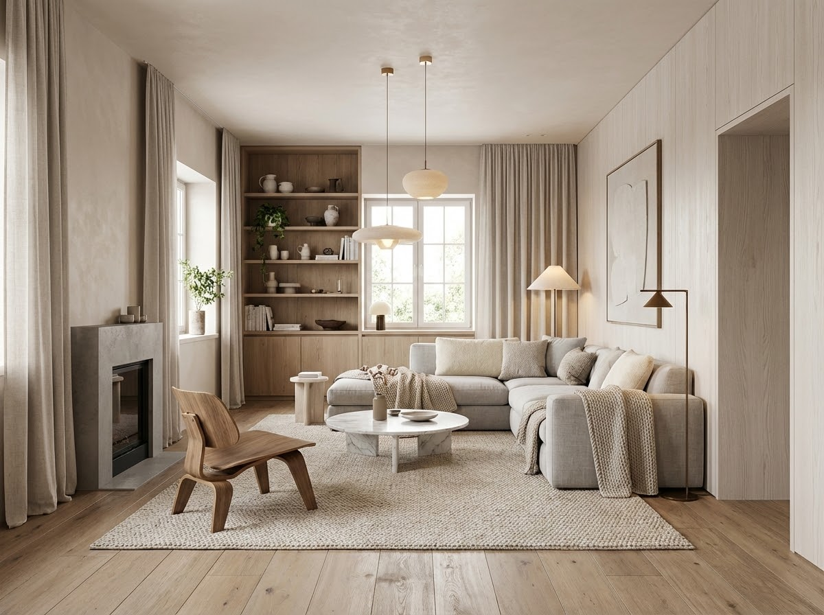 Дизайн гостиной в стиле Сканди — фото интерьера от нейросети RoomGPT