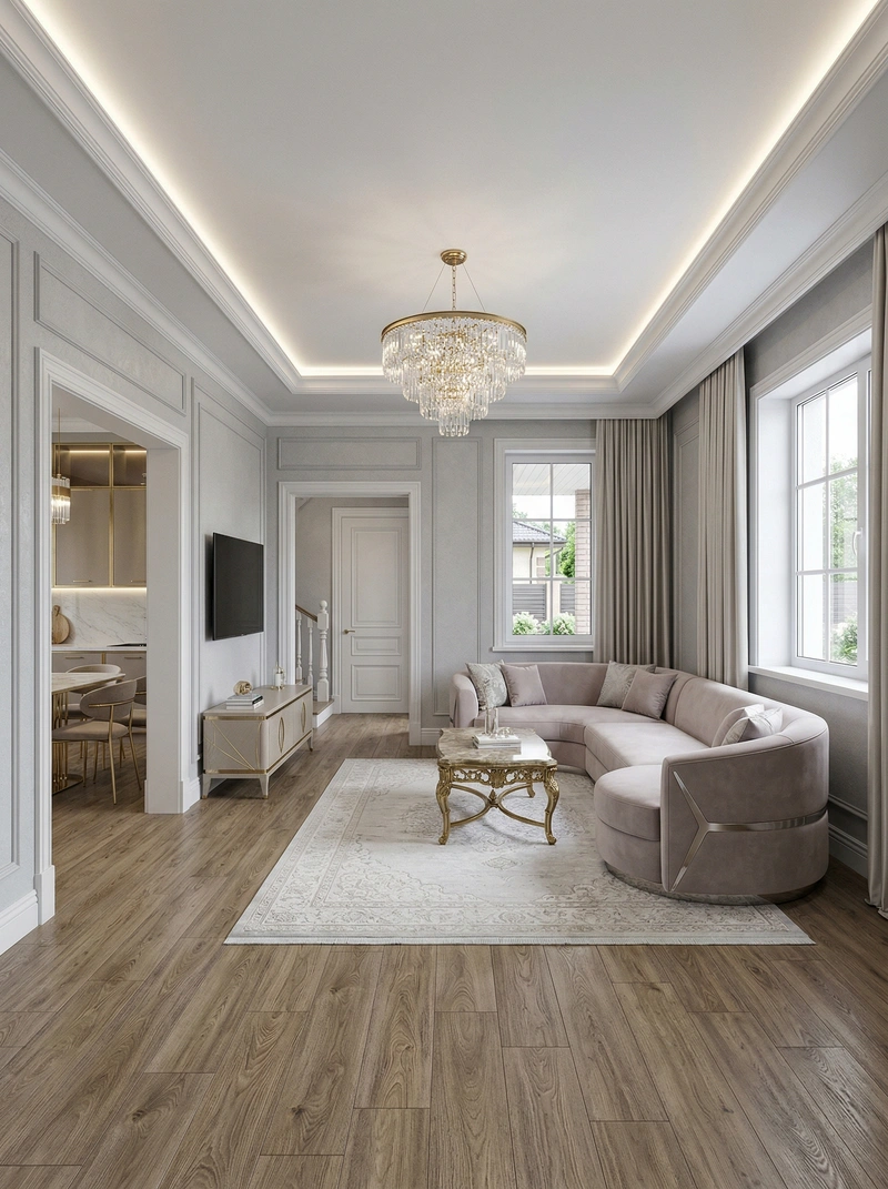 Дизайн гостиной в стиле Неоклассика — фото интерьера от нейросети RoomGPT