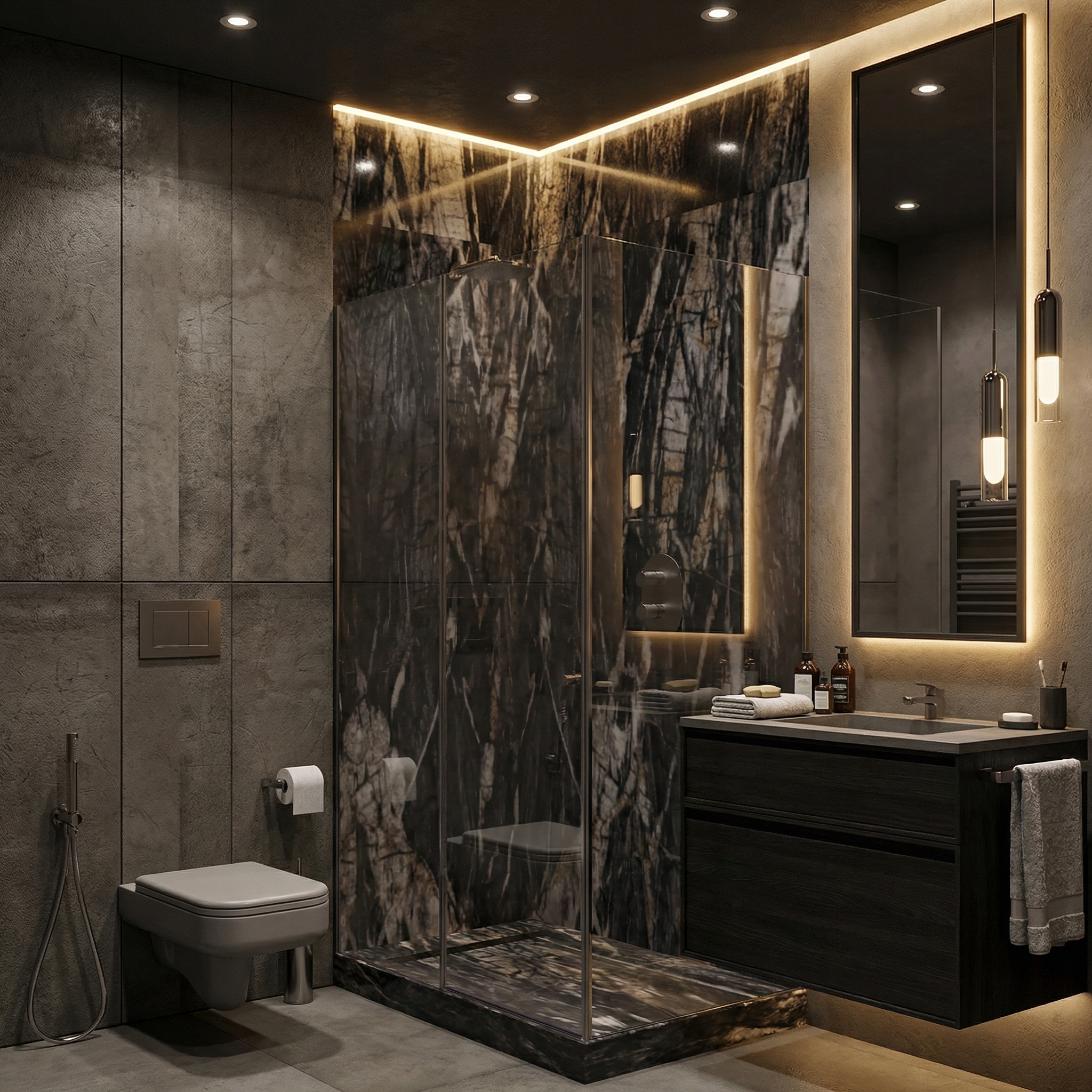 Дизайн ванной в стиле Контемпорари — фото интерьера от нейросети RoomGPT