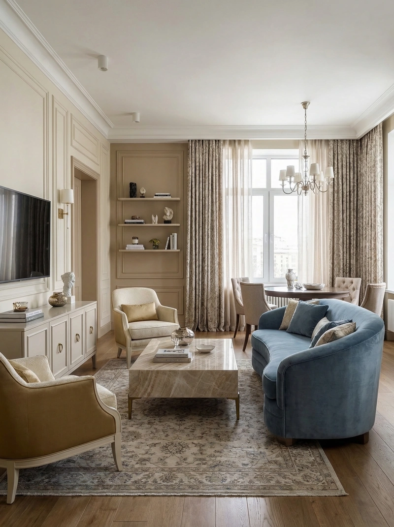 Дизайн интерьера в стиле Классика — Гостиная от нейросети RoomGPT