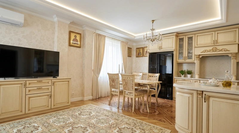 Дизайн интерьера в стиле Классика — Кухня от нейросети RoomGPT