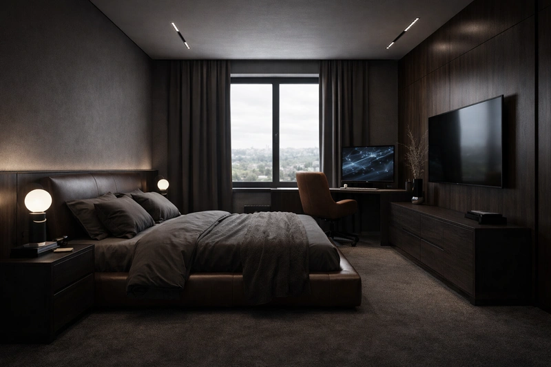 Дизайн интерьера в стиле Блэктэк — Спальня от нейросети RoomGPT