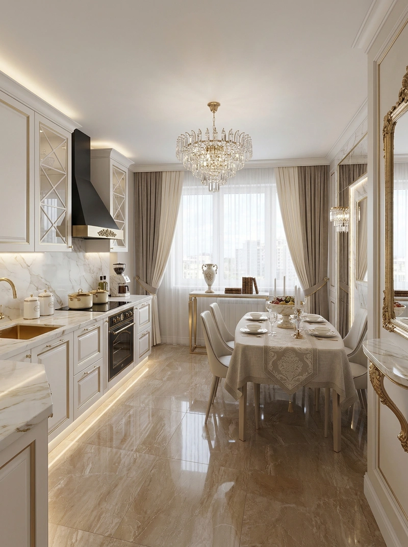 Дизайн кухни в стиле Неоклассика — фото интерьера от нейросети RoomGPT