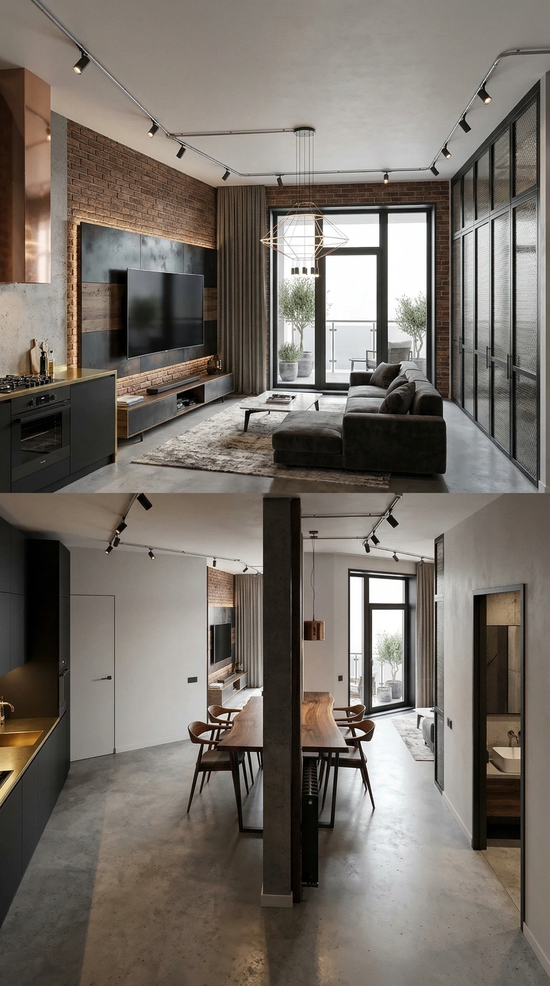 Дизайн интерьера в стиле Лофт — Гостиная от нейросети RoomGPT