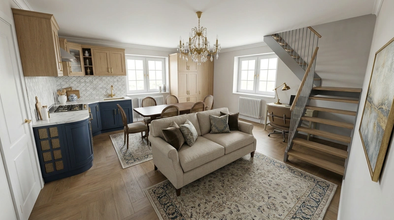 Дизайн кухни в стиле Классика — фото интерьера от нейросети RoomGPT