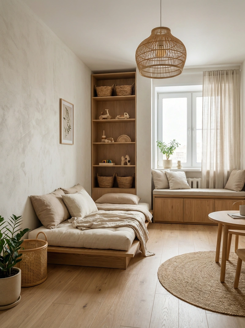 Дизайн детской в стиле Japandi — фото интерьера от нейросети RoomGPT