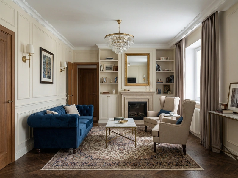 Дизайн интерьера в стиле Классика — Гостиная от нейросети RoomGPT