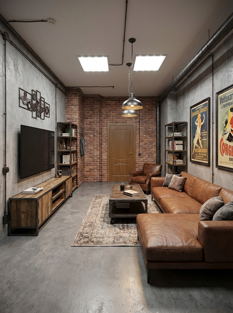 Дизайн гостиной в стиле Лофт — фото интерьера от нейросети RoomGPT