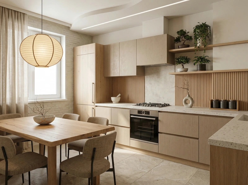 Дизайн кухни в стиле Japandi — фото интерьера от нейросети RoomGPT