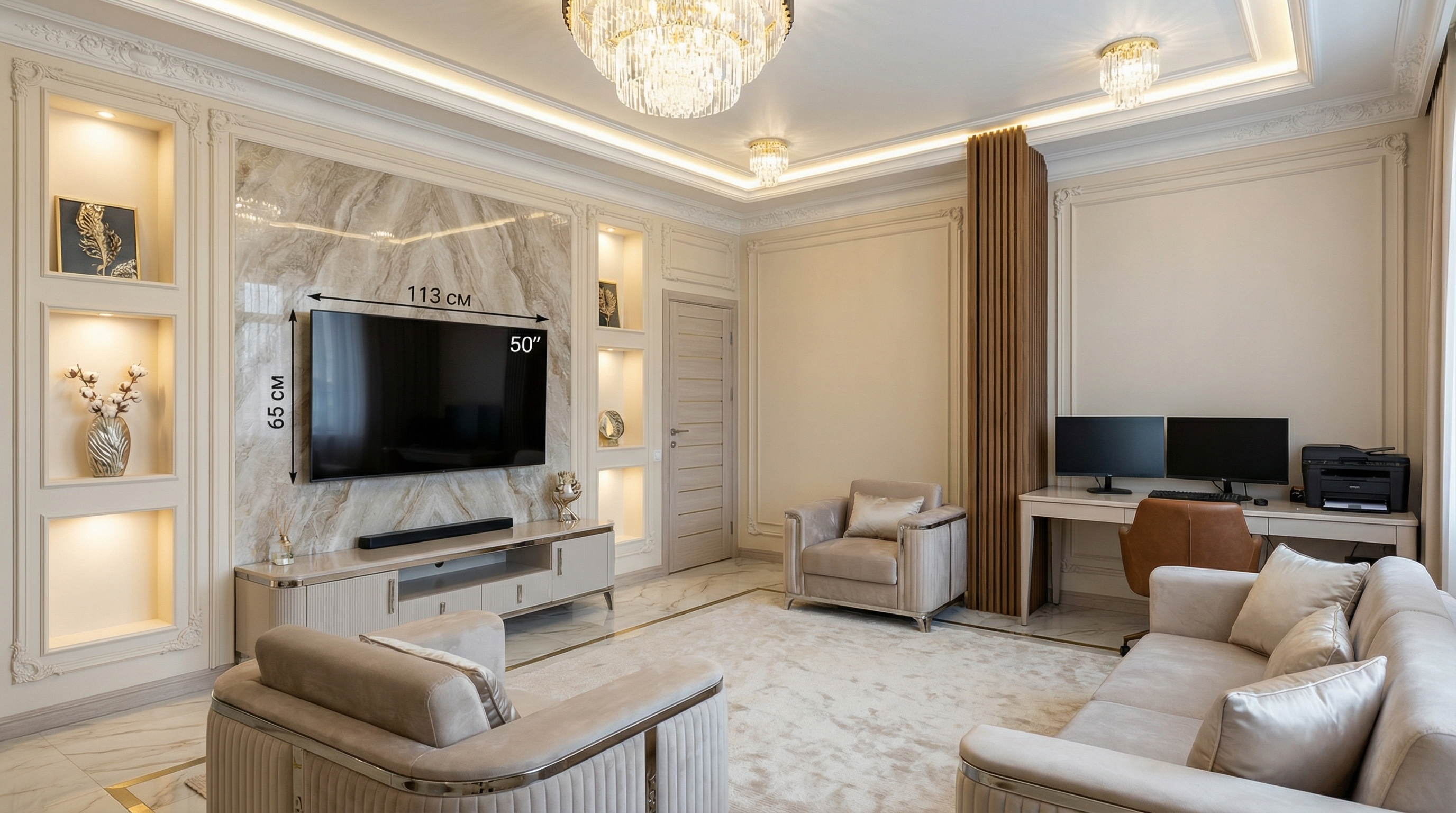 Дизайн гостиной в стиле Классика — фото интерьера от нейросети RoomGPT