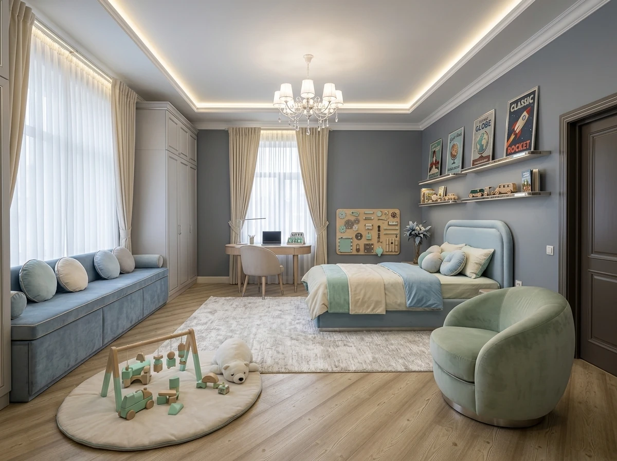 Дизайн детской в стиле Неоклассика — фото интерьера от нейросети RoomGPT