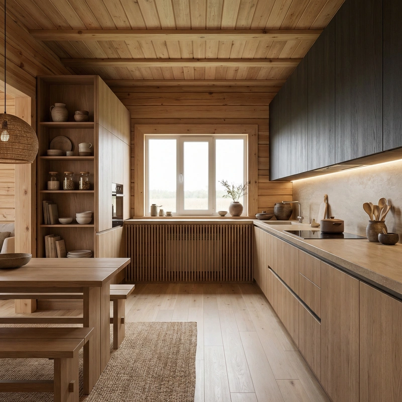 Дизайн кухни в стиле Japandi — фото интерьера от нейросети RoomGPT