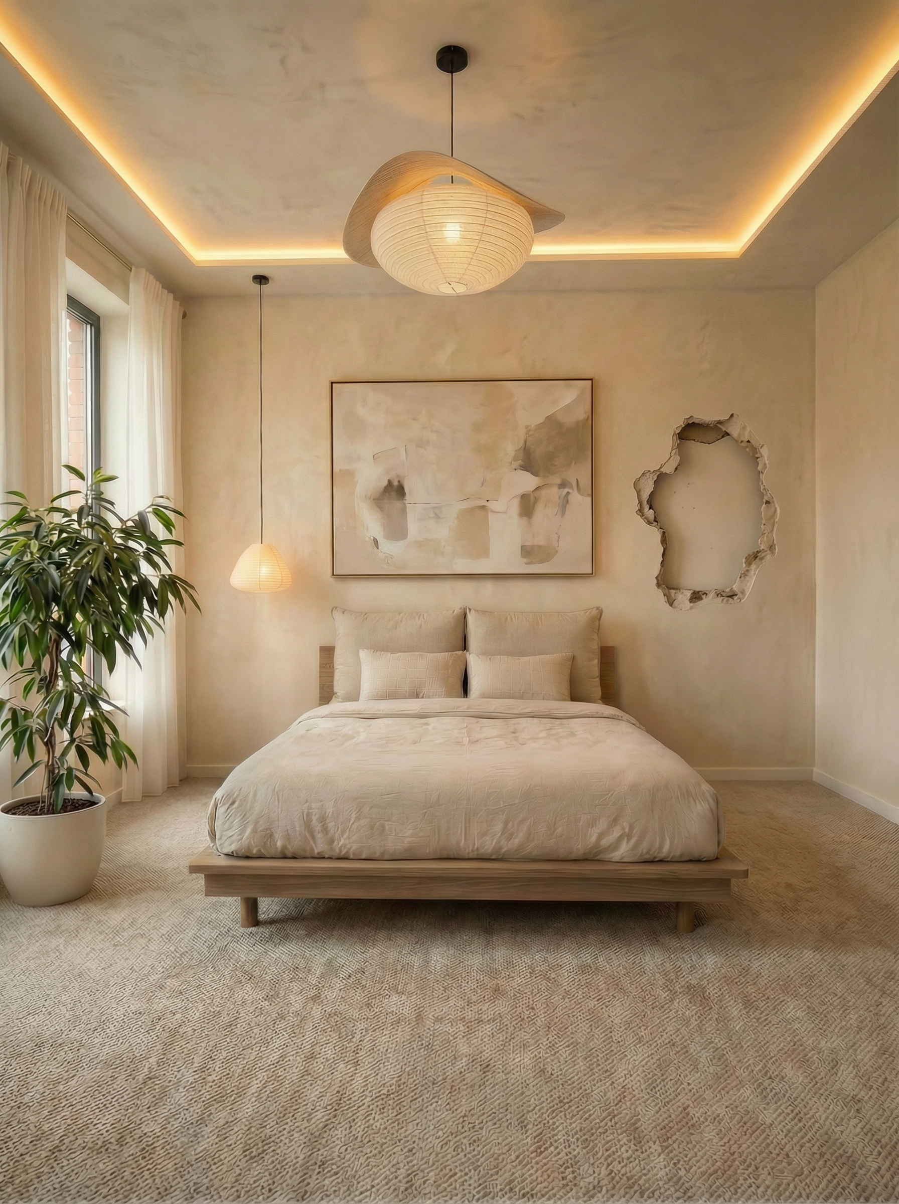 Дизайн спальни в стиле Japandi — фото интерьера от нейросети RoomGPT