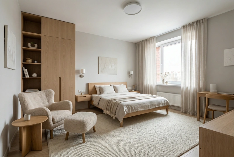 Дизайн интерьера в стиле Сканди — Спальня от нейросети RoomGPT