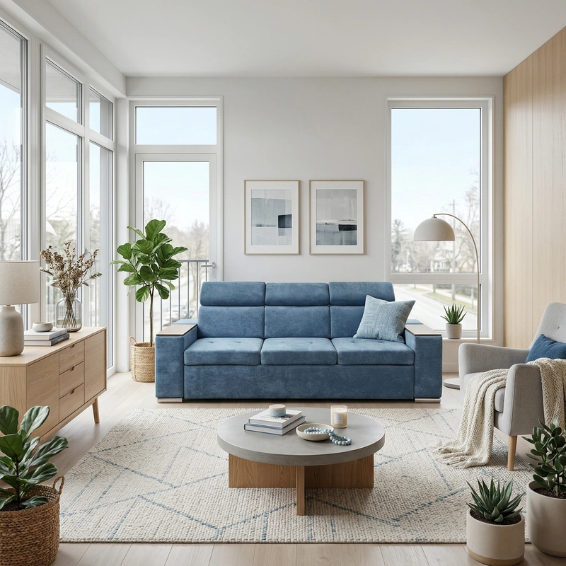 Дизайн гостиной в стиле Сканди — фото интерьера от нейросети RoomGPT